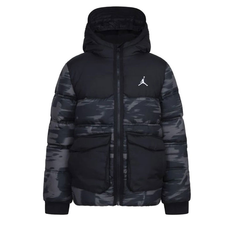 JORDAN FAUX DOWN JACKET KIDS (95D133-GAE)ΠΑΙΔΙΚΟ ΜΠΟΥΦΑΝ ΜΑΥΡΟ/ΓΚΡΙ