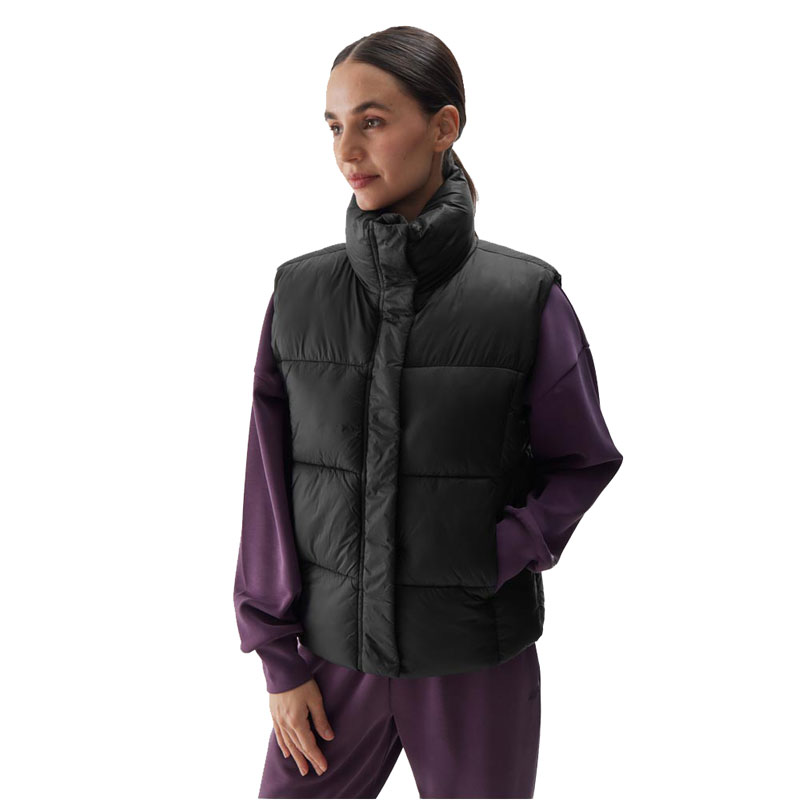 4F VEST JACKET (4FWAW24TVJAF140-20S)ΓΥΝΑΙΚΕΙΟ ΜΠΟΥΦΑΝ ΑΜΑΝΙΚΟ ΜΑΥΡΟ