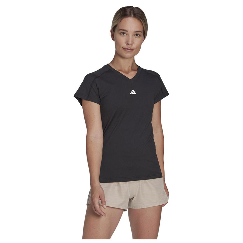 Adidas Aeroready Train-Essentials Minimal Branding V-Neck Tee (HN5543)Γυναικείο Αθλητικό T-shirt  Μαύρο