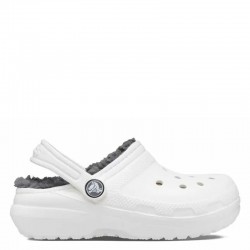 Crocs Classic Lined Clog K - White/Grey (207010-10M)Παιδικές Παντόφλες Λευκές Με Γουνα