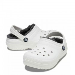 Crocs Classic Lined Clog K - White/Grey (207010-10M)Παιδικές Παντόφλες Λευκές Με Γουνα