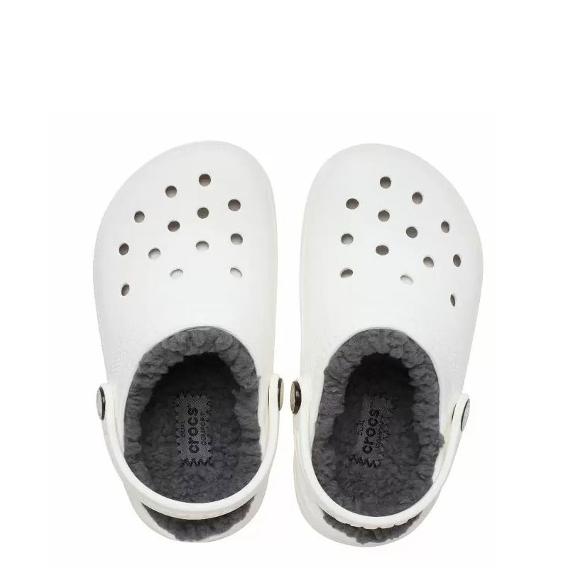 Crocs Classic Lined Clog K - White/Grey (207010-10M)Παιδικές Παντόφλες Λευκές Με Γουνα