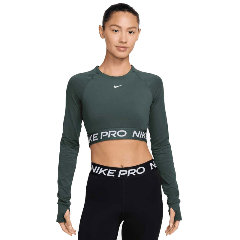 Nike Pro Dri-FIT (FV5484-338)Γυναικεία μακρυμάνικη crop μπλούζα Vintage Green/Λευκό