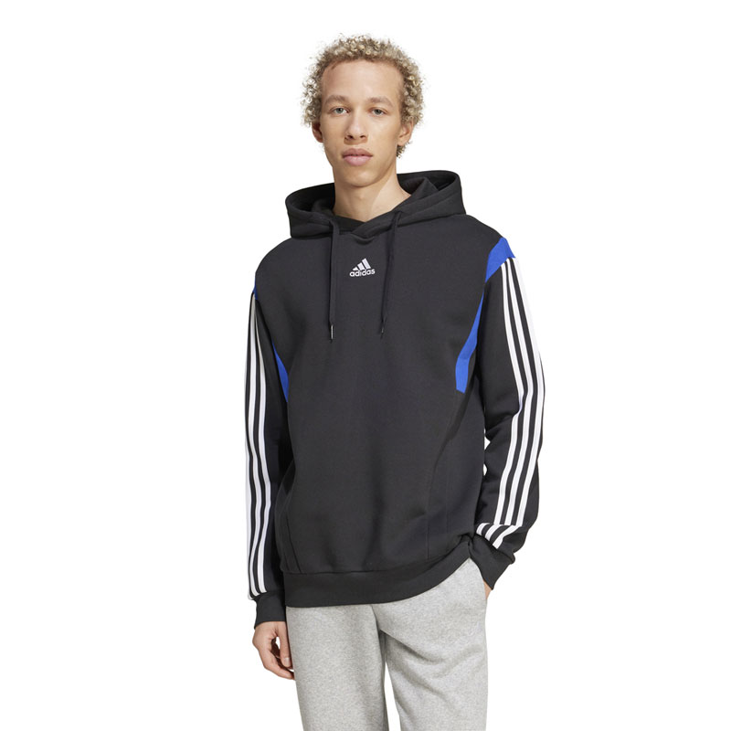 ADIDAS SPORTSWEAR HOODIE MENS (JJ1537)ΑΝΔΡΙΚΗ ΦΟΥΤΕΡ ΜΠΛΟΥΖΑ ΜΕ ΚΟΥΚΟΥΛΑ BLACK/WHITE/BLUE