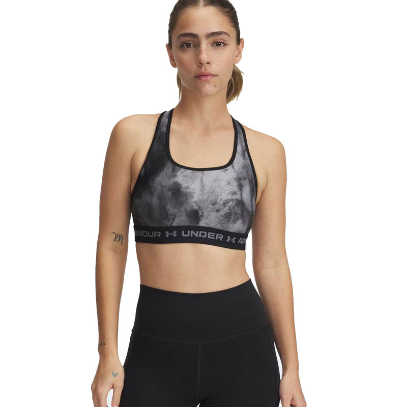 UNDER ARMOUR Mid Crossback Printed Sports Bra (1361042-012)ΓΥΝΑΙΚΕΙΟ ΜΠΟΥΣΤΑΚΙ Black/Titan Grey