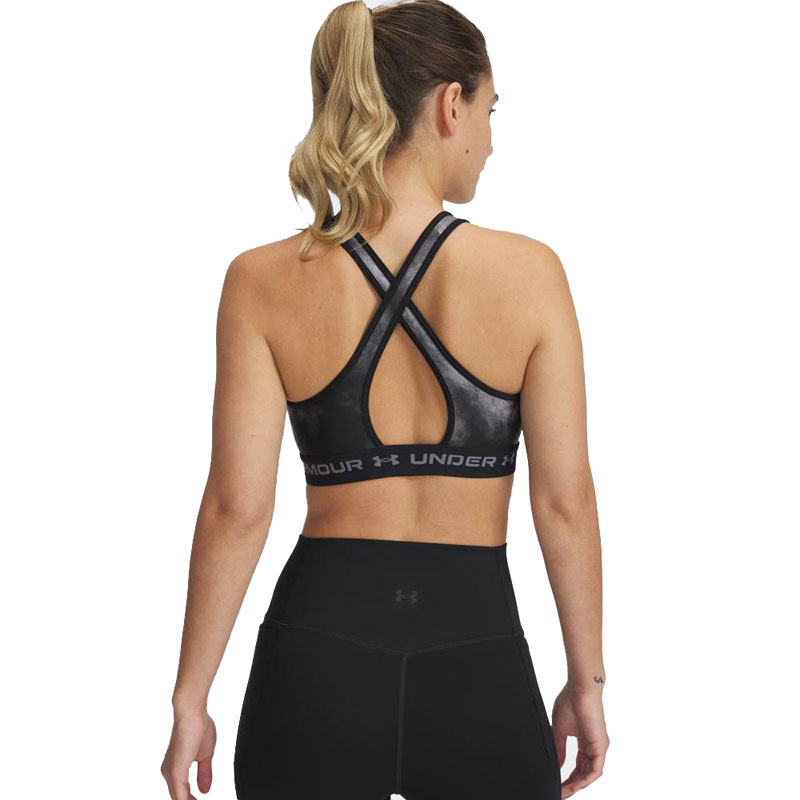 UNDER ARMOUR Mid Crossback Printed Sports Bra (1361042-012)ΓΥΝΑΙΚΕΙΟ ΜΠΟΥΣΤΑΚΙ Black/Titan Grey