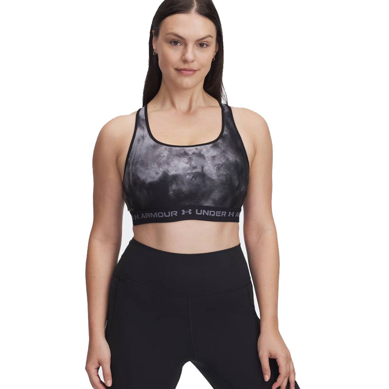 UNDER ARMOUR Mid Crossback Printed Sports Bra (1361042-012)ΓΥΝΑΙΚΕΙΟ ΜΠΟΥΣΤΑΚΙ Black/Titan Grey